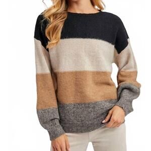 NEW BLUIVY color block knit sweater pullover in black combo